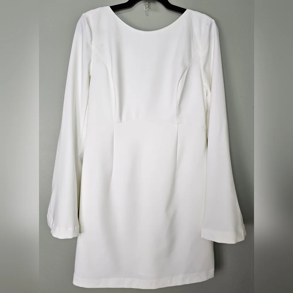 Lulu's White Long-Sleeve Mini Dress with Back Bow - Picture 3 of 10